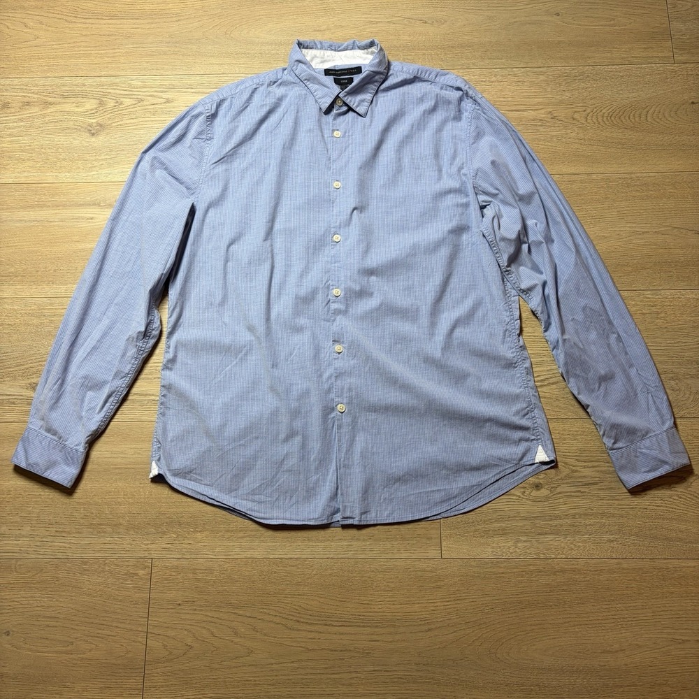 John Varvatos Shirt Mens Large USA Luxe Polo Preppy Dress Shirt Blue Striped